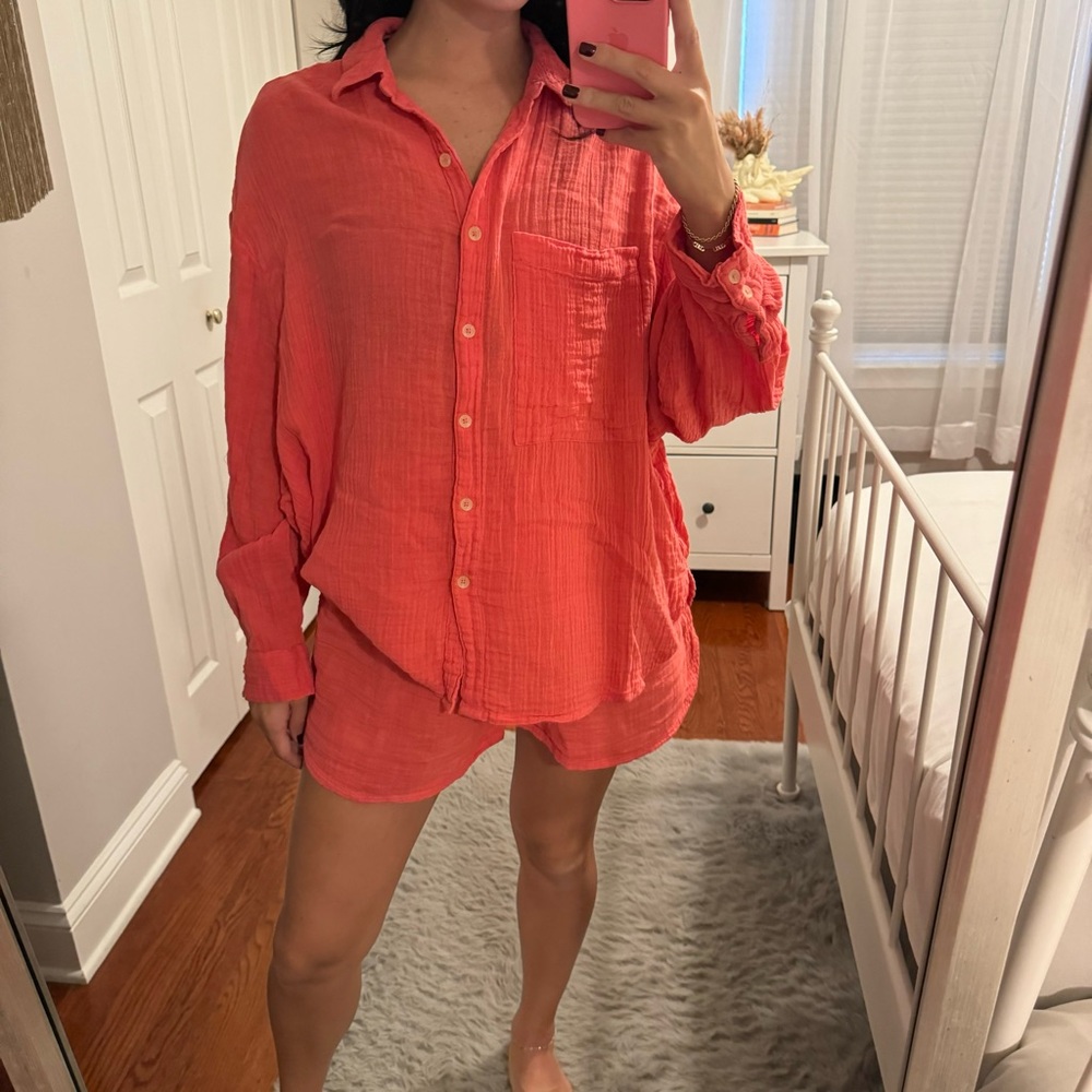 Urban Outfitters Out From Under Joslyn Sleep Short & Shirt Set Coral